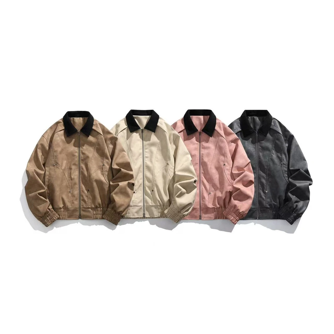 春款美式翻领 cleanfit 铆钉解构拼接小众立体皮衣复古休闲夹克