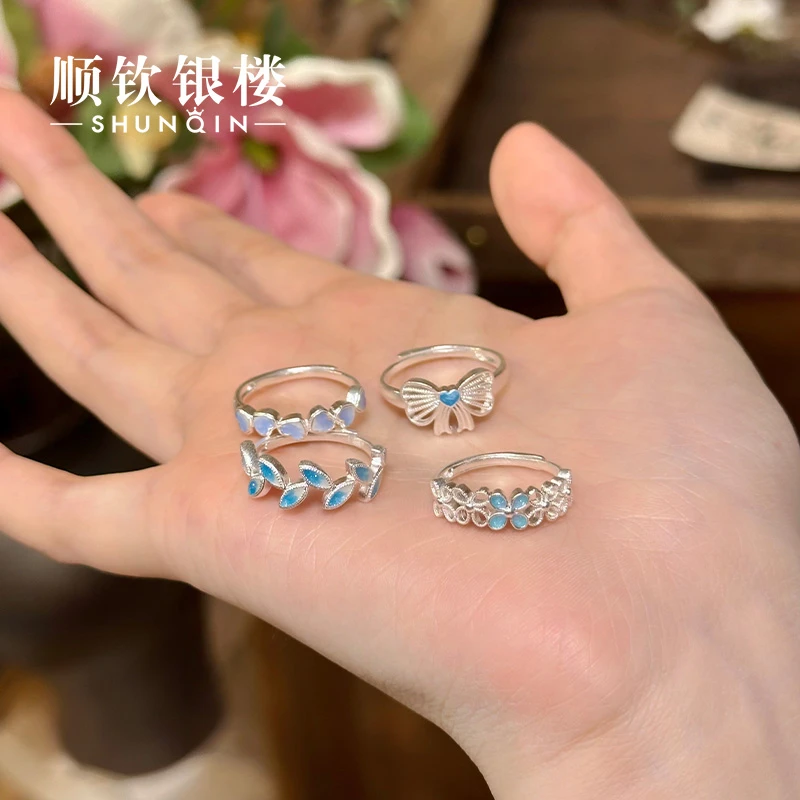 顺钦银楼 足银珐琅戒指 【芯语戒指】999.9时尚百搭设计感戒指