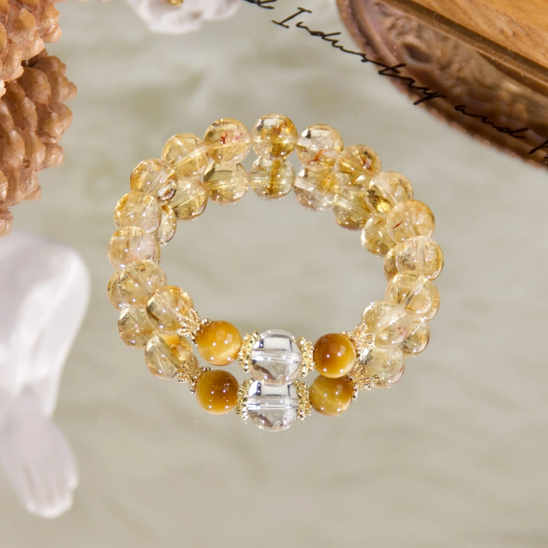 s1258【金山】天然黄塔晶手串精致高级百搭设计款手链 多样性发其一