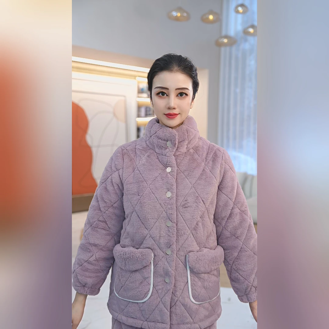 秋鹿雪狐绒长袖女秋冬季新款加厚加绒保暖女士毛绒家居服
