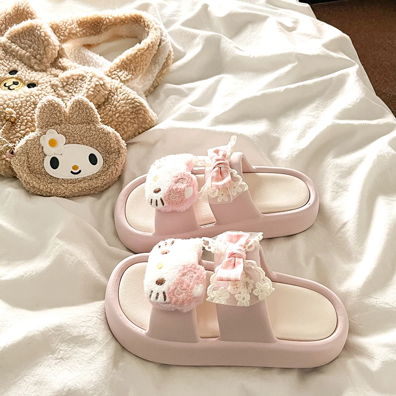 卡通凯蒂猫一字拖鞋女夏外穿2025新款可爱仙女风厚底踩屎感凉拖鞋