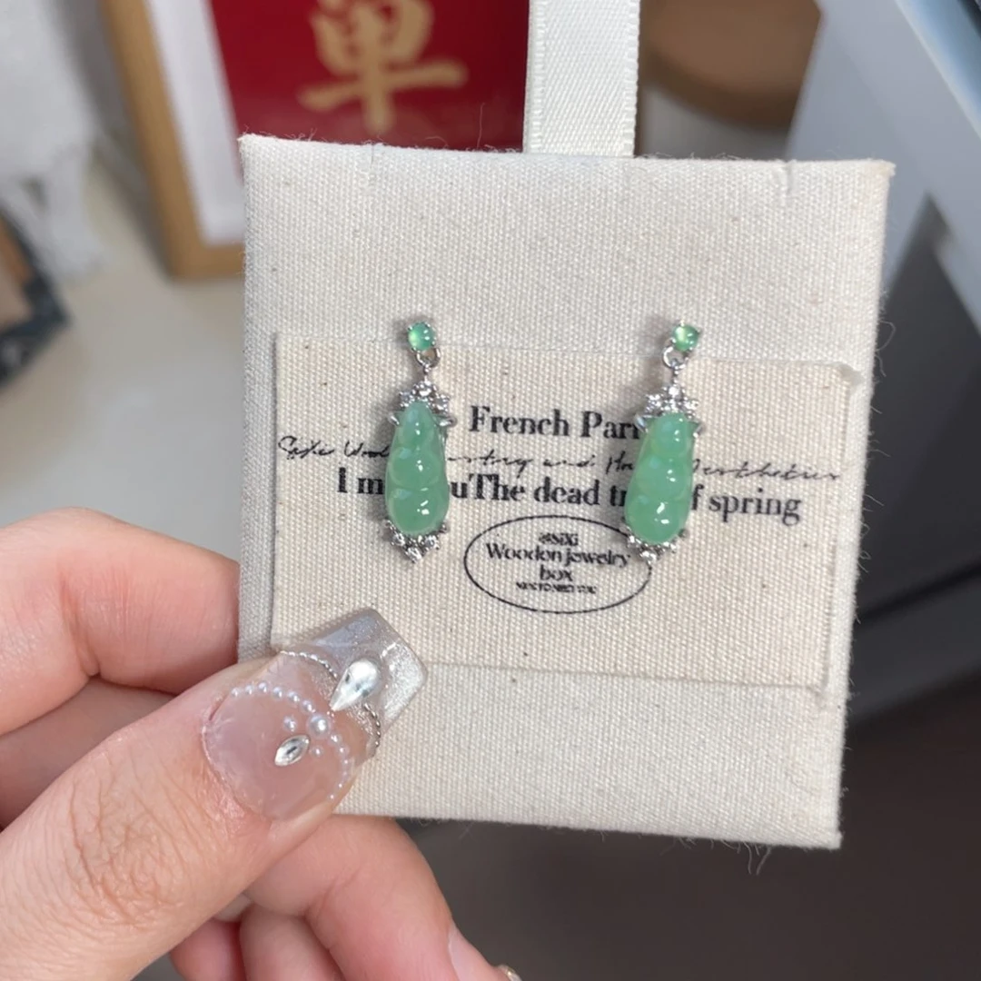 翡翠耳饰银S925镶嵌12565