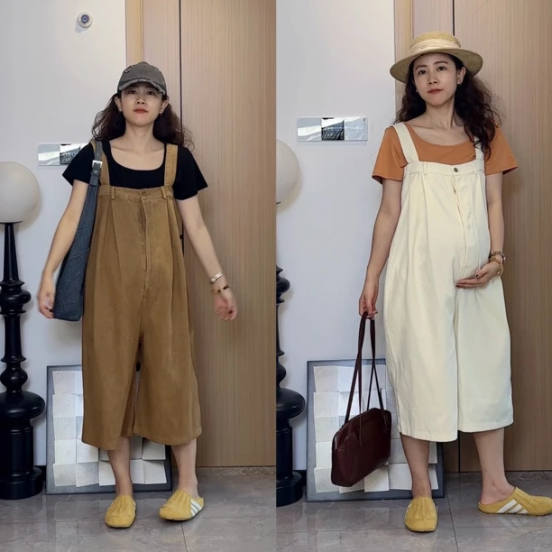 梨形身材穿的孕妇装夏季服装休闲慵懒背带裤不显腿型阔腿裤子