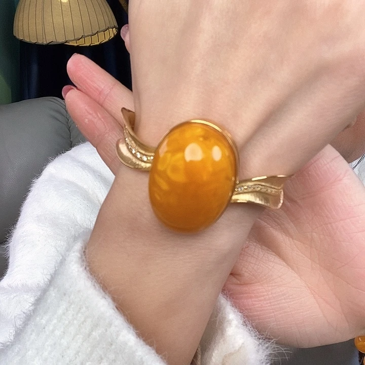 蜜蜡手镯银S925镶嵌手镯