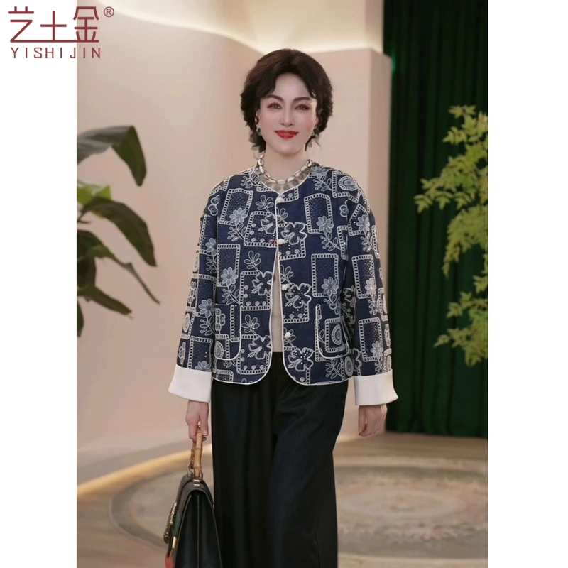 2025春季新款妈妈装新中式国风重工气质外套减龄中年女装短款上衣