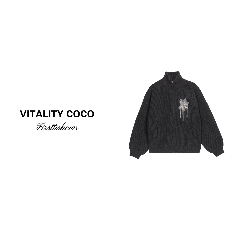 「VITALITY COCO」上新羊绒毛衣休闲立体绣花拉链上衣-1651