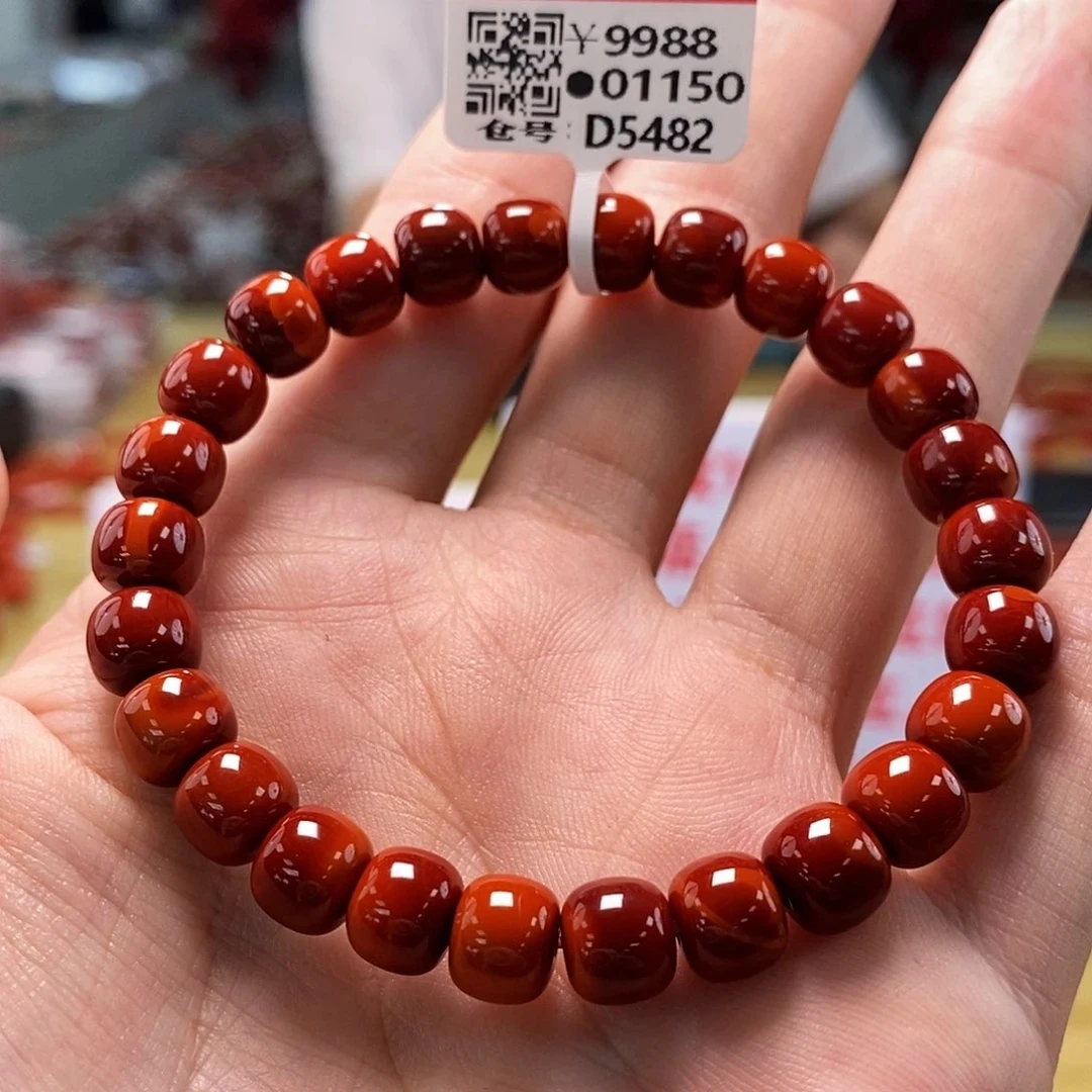 【小刘南红】瓦西南红牛血锦红（典藏）老型手串8mm     多样性发一