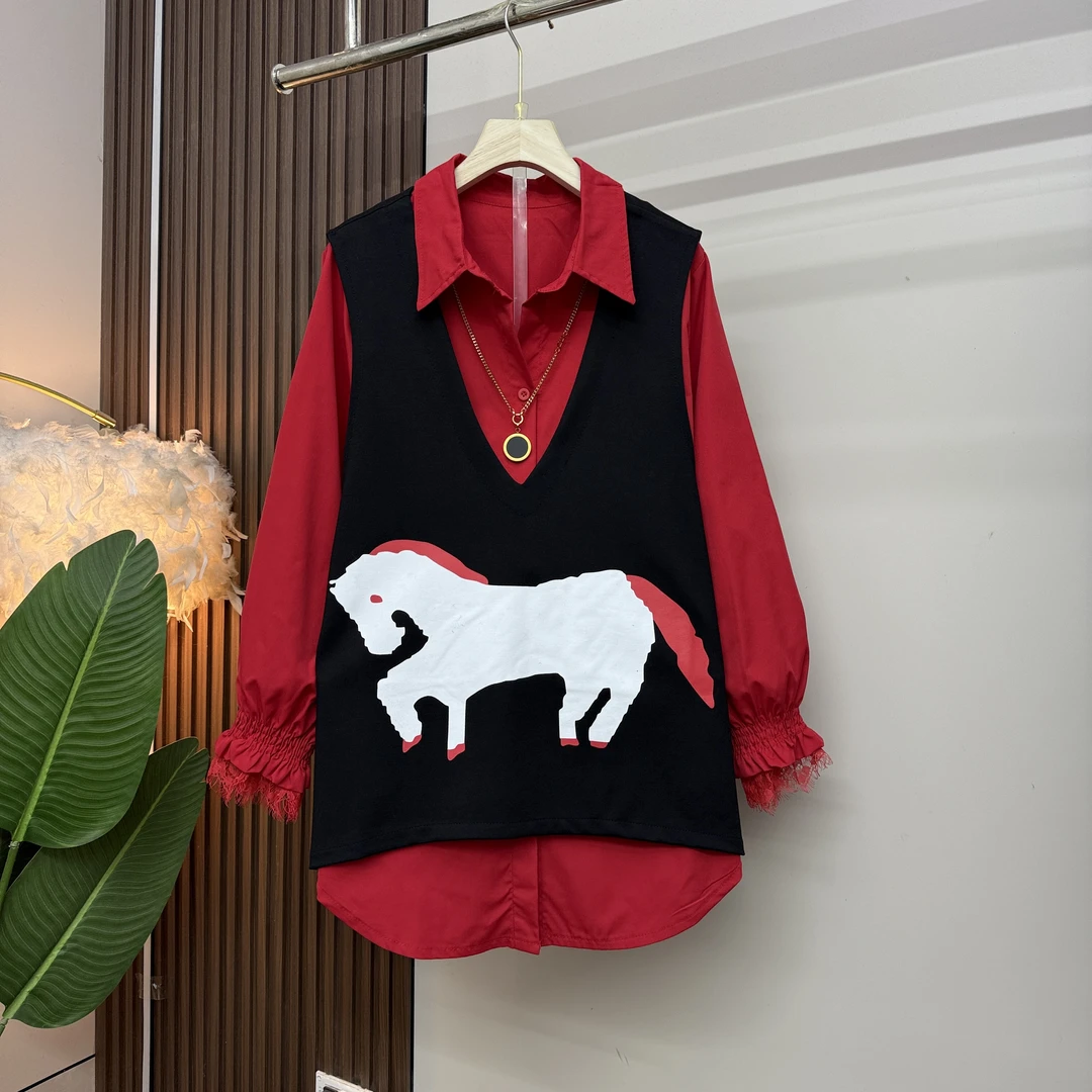 2025年新年款小马针织马甲+打底衫两件套