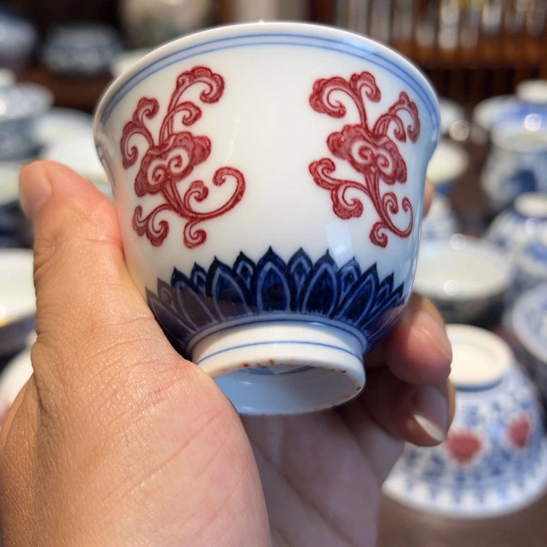 精品青花釉里红铃铛杯铃铛杯口径约7.5厘米