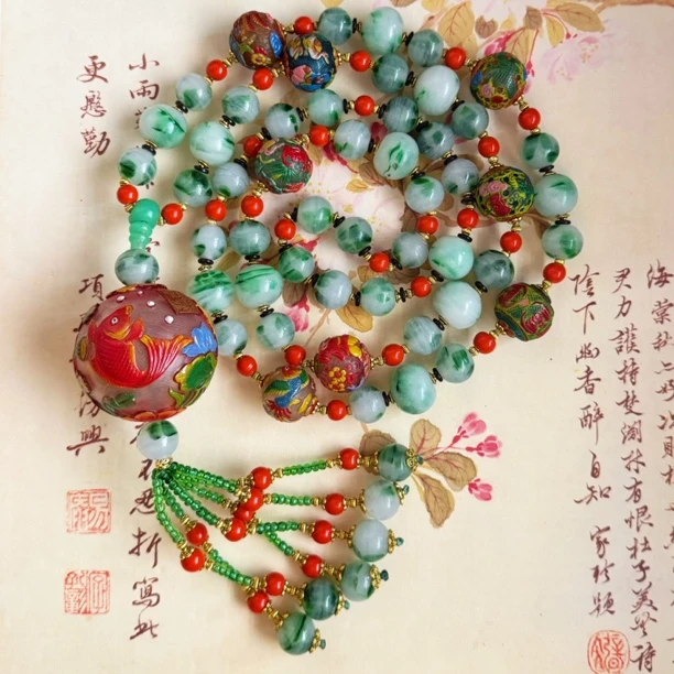 老琉璃彩绘雕刻珠斜挎5102004