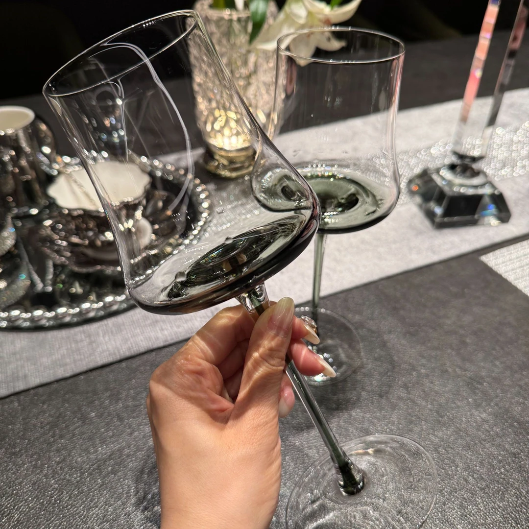 【两只装】460ml高档烟灰色水晶玻璃红酒杯家用高脚香槟杯创意