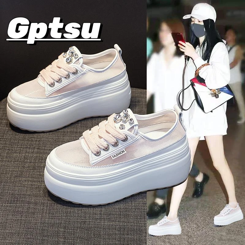GPTSu增高小白鞋网鞋夏季时尚百搭韩版薄款网面透气蕾丝厚底单鞋