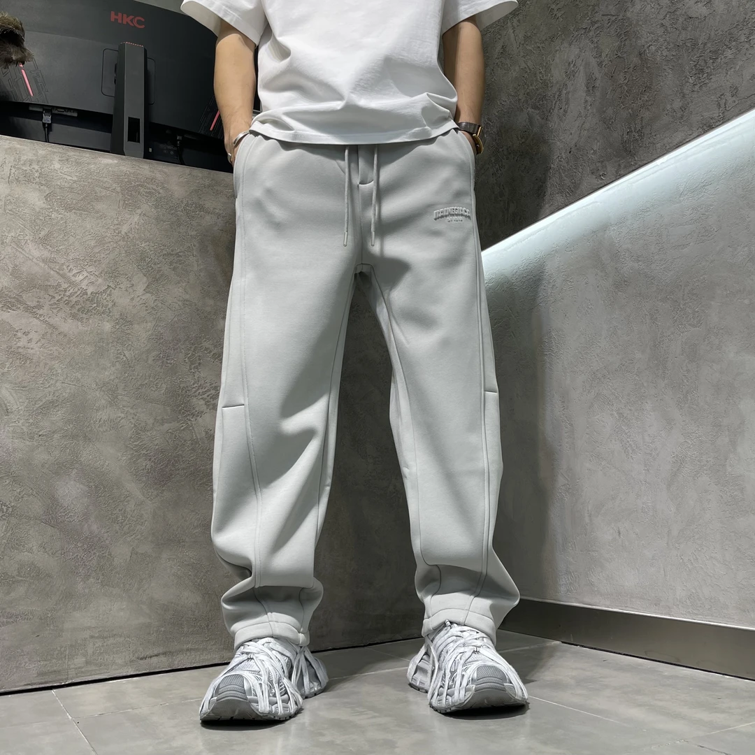 冬季加绒加厚直筒简约款男士休闲长裤百搭宽松纯色潮流日常通勤款