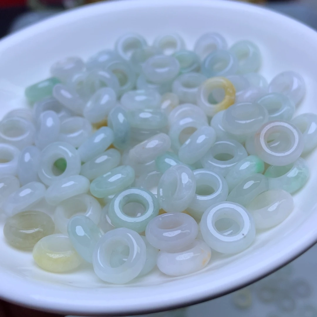 未镶嵌手链翡翠卡10冰绿白圆环20个
