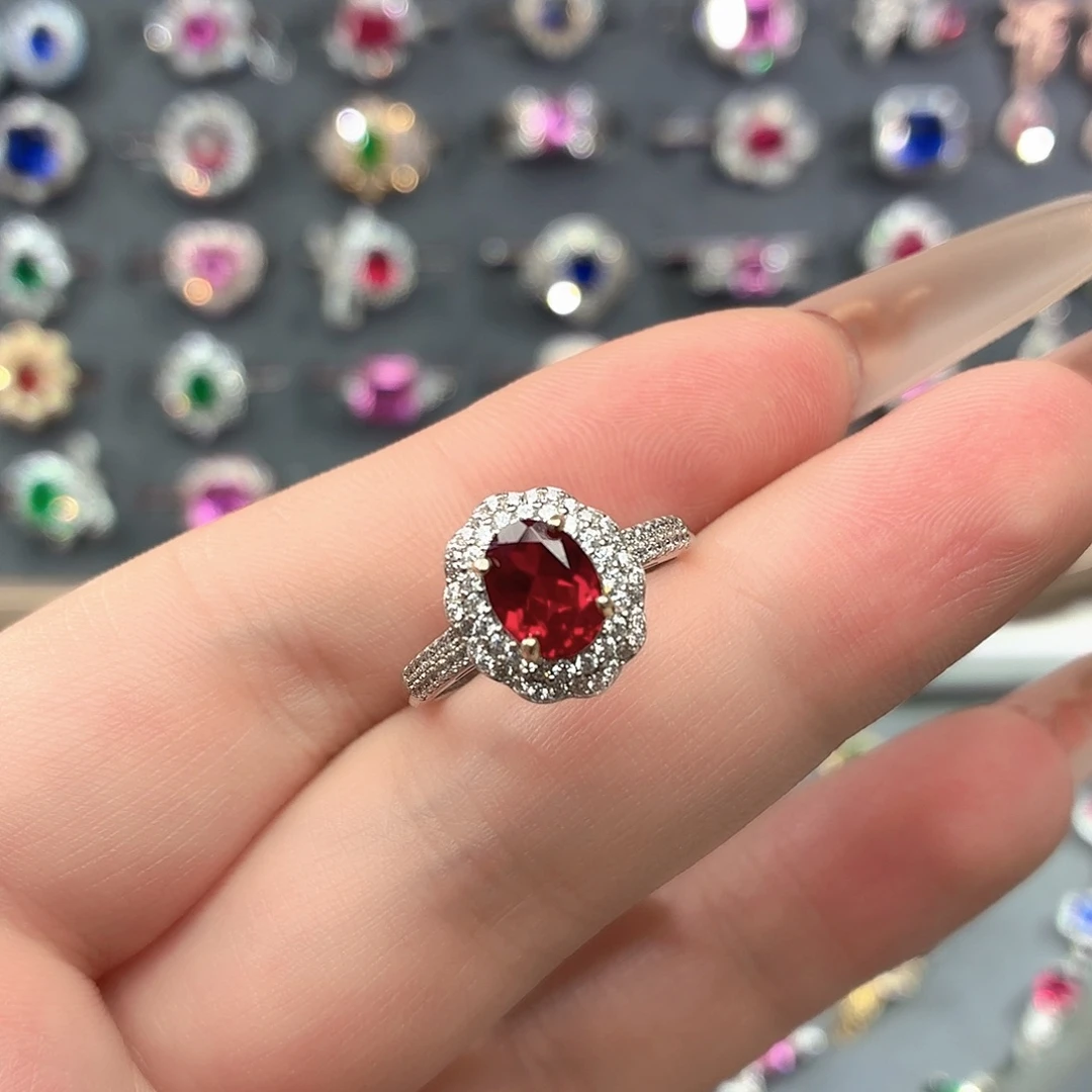 925银培育鸽血红色宝石