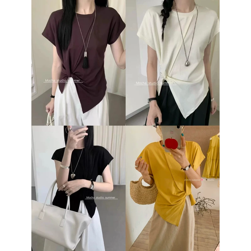 薇莎1138【侧扭结】小众设计特色显瘦百搭T恤