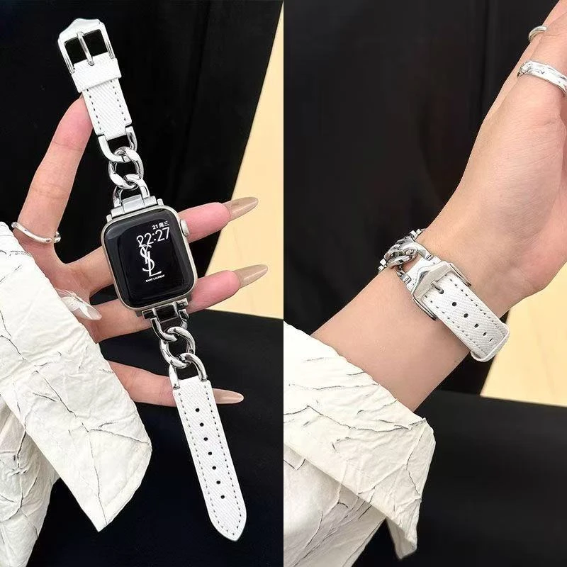 新款金属拼复古牛仔适用苹果s10手表带AppleWatch678女款表链小众
