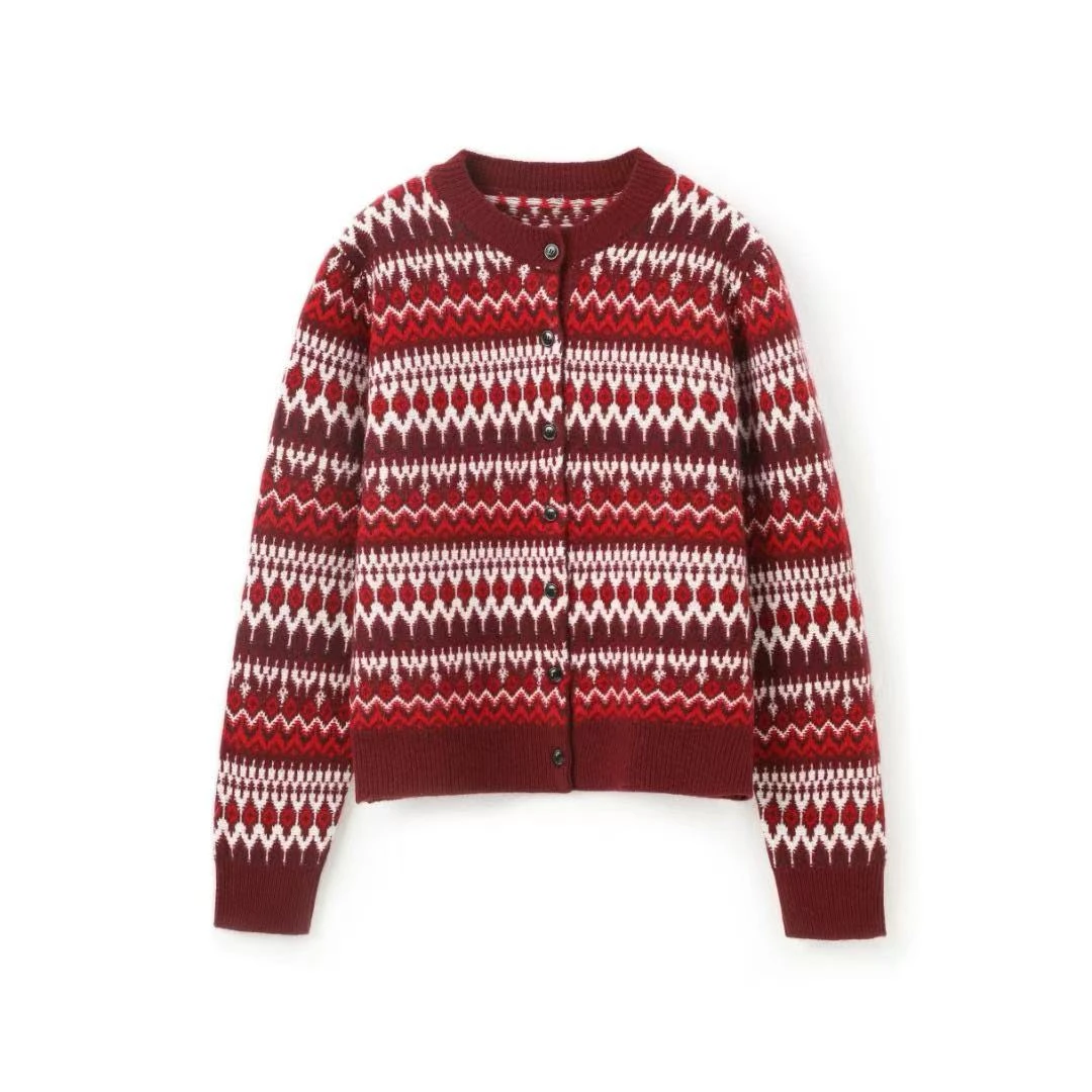 『朱小姐』  红色新年氛围感针织纯羊毛毛衣 F398