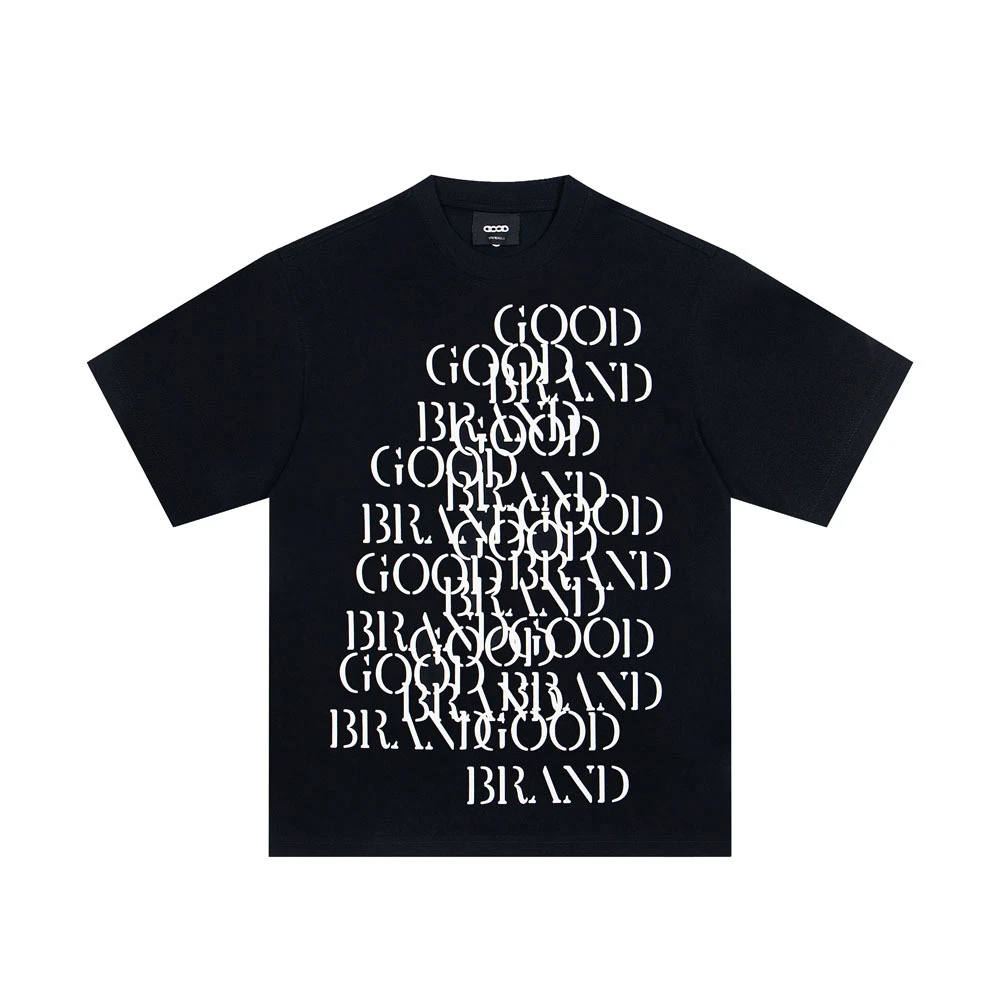 正确版本 GOODBRAND 老白同款满印LOGO标语细节破坏短袖潮牌T恤男