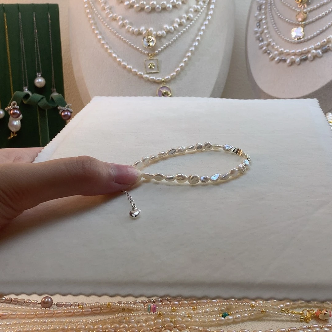 合金淡水珍珠碎银子手链