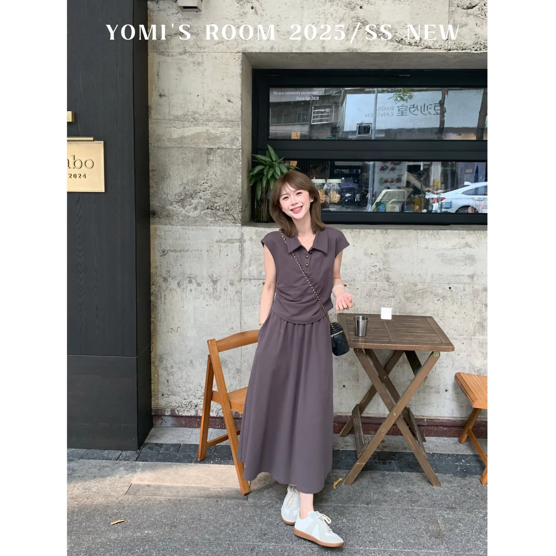 【现货】YOMI小个子【雅致】POLO领极简风知性上下装套装休闲夏季显瘦