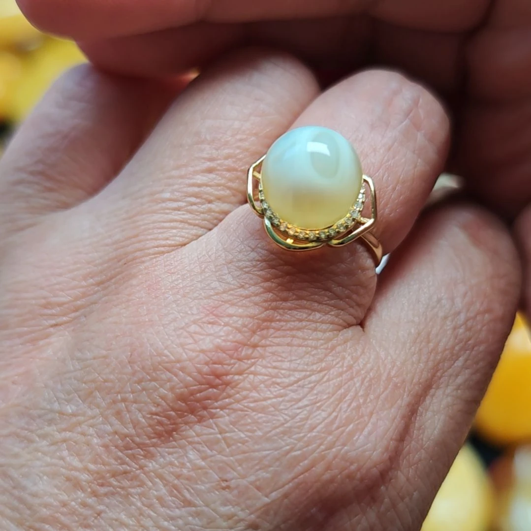 蜜蜡银S925镀金镶嵌戒指