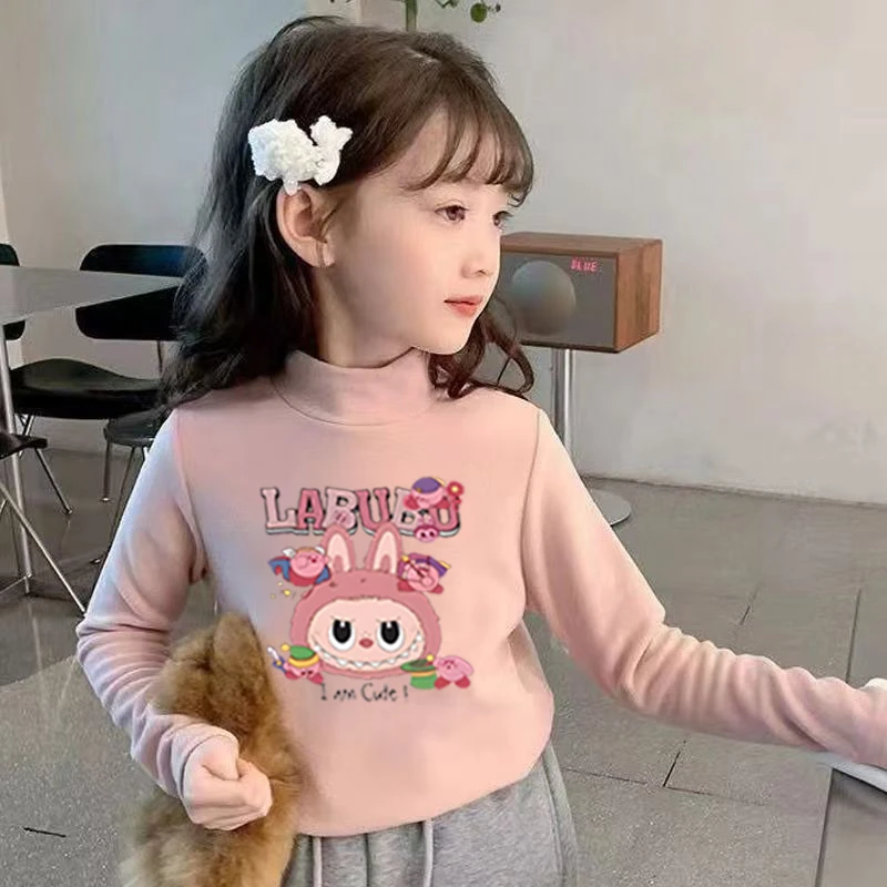 女童德绒半高领打底衫女童洋气保暖套头秋冬加厚新款长袖内搭上衣