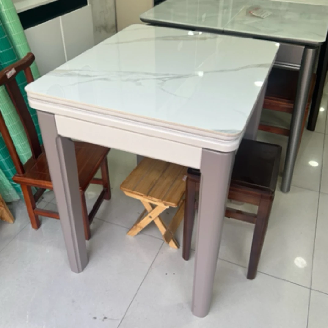 上海健通家具实木餐桌岩板台面吃饭台子收6070打开60120