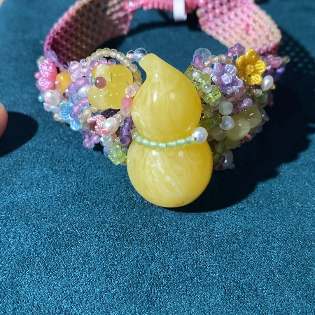 琥珀未镶嵌手链蜜蜡葫芦编制手链