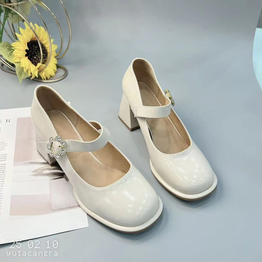 223106 新款百搭气质方头粗跟浅口软底玛丽珍单鞋