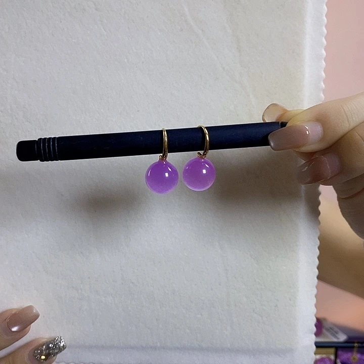 锂辉石18K金镶嵌18K紫锂辉高冰收藏级顶配耳钩