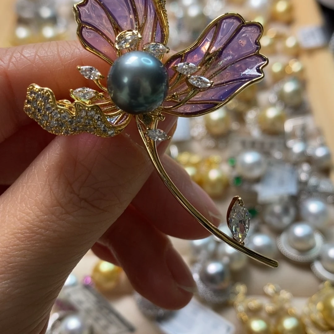 海水珍珠胸针合金