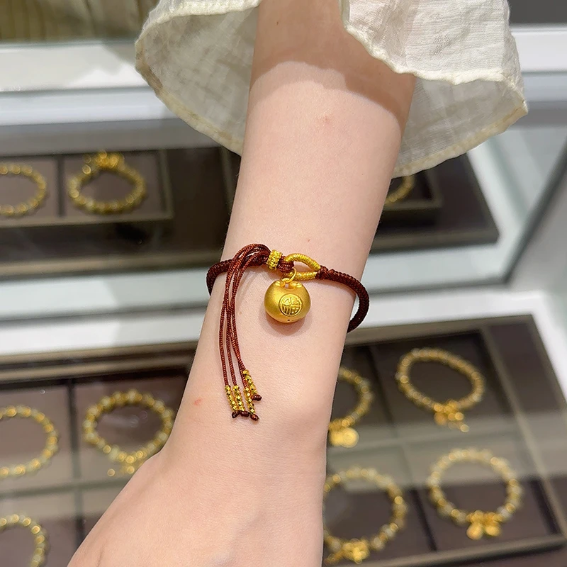 海上罗孚黄金小胖福碎金子手链女新款999足金编织手绳送女友礼物