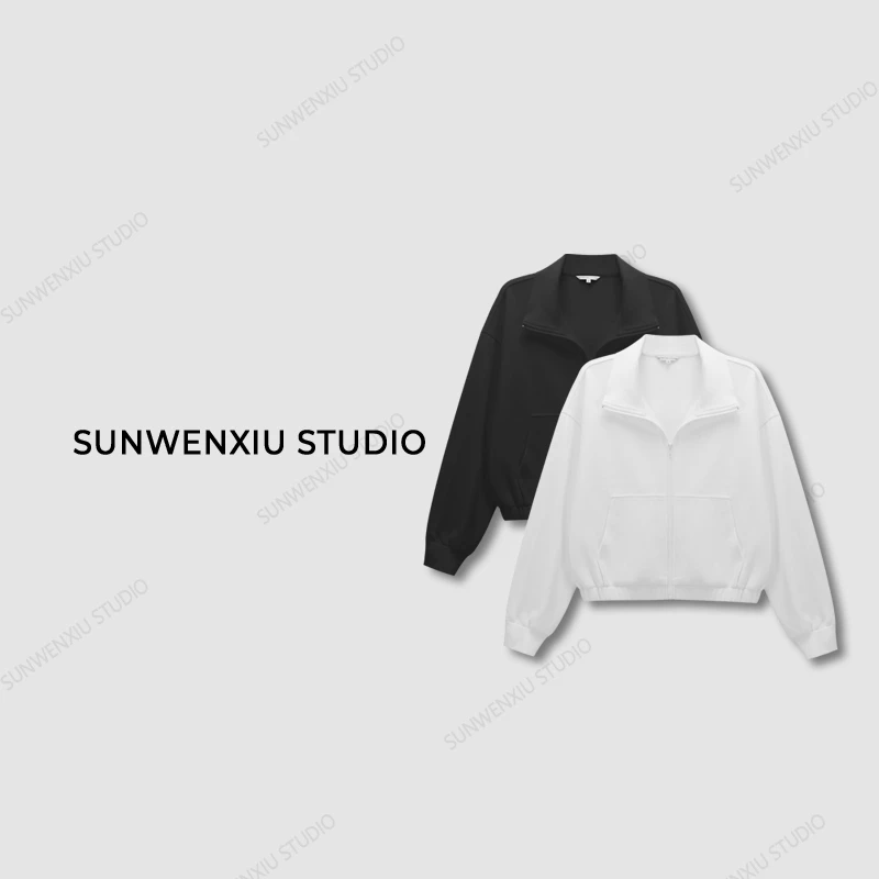 swx studio2店 “复古风潮”美式运动简约立领休闲卫衣外套