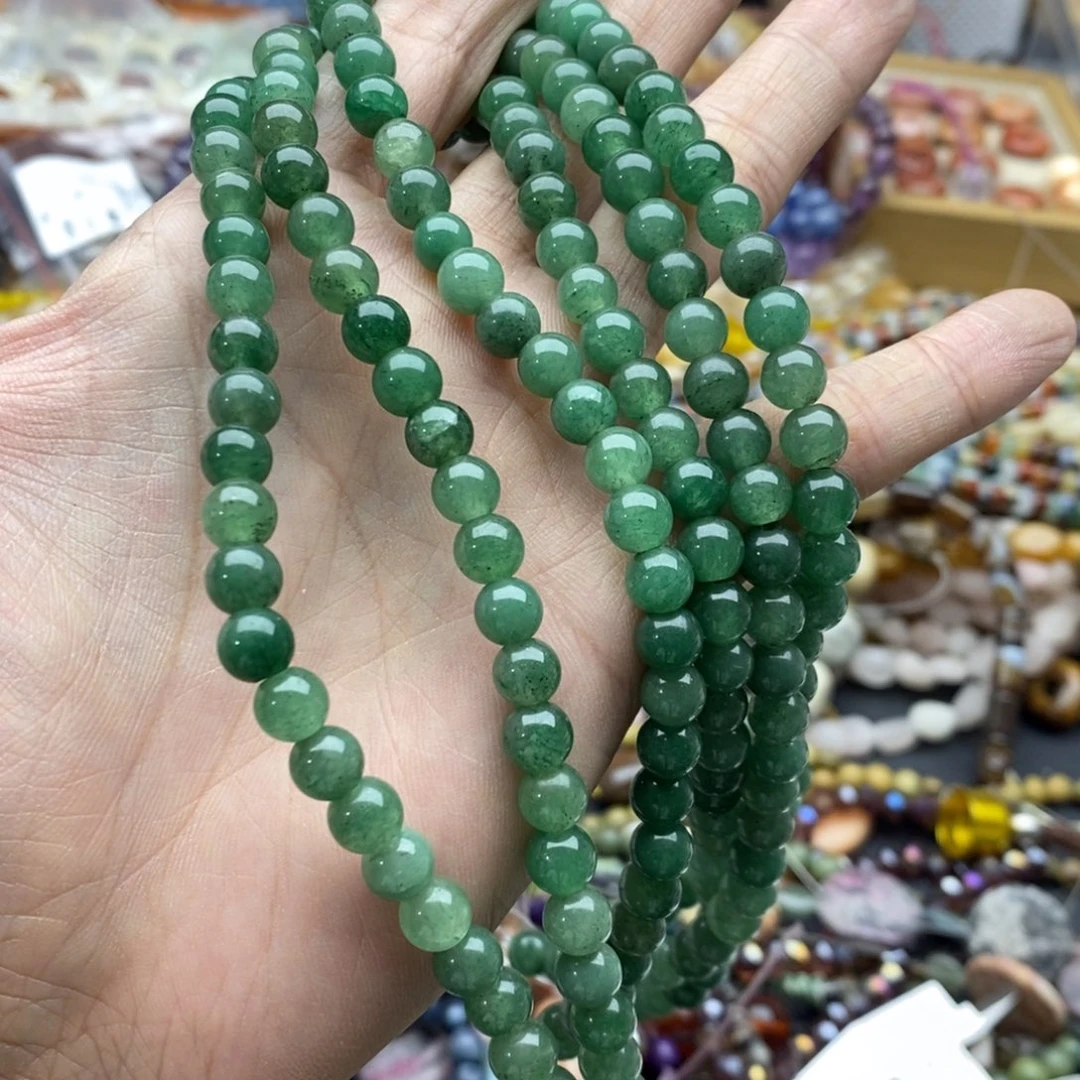 玛瑙/玉髓未镶嵌珠宝半成品一条7mm绿玉E165