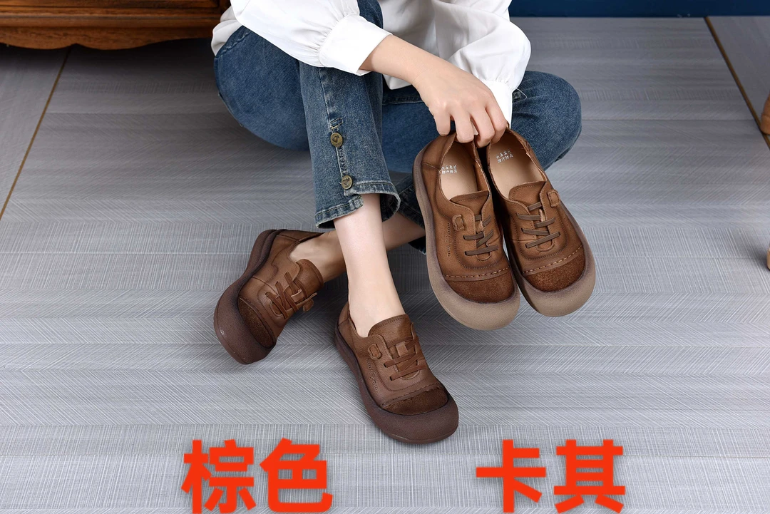 B2982025平跟休闲风休闲系带时尚休闲鞋厚底平底软底棕色单鞋