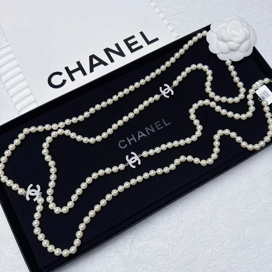 95新 Chanel/香奈儿 柚礼中古/香奈儿米珠双C珍珠项链LZ502191