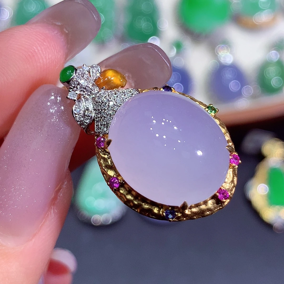 翡翠18K金镶嵌吊坠(不含链)