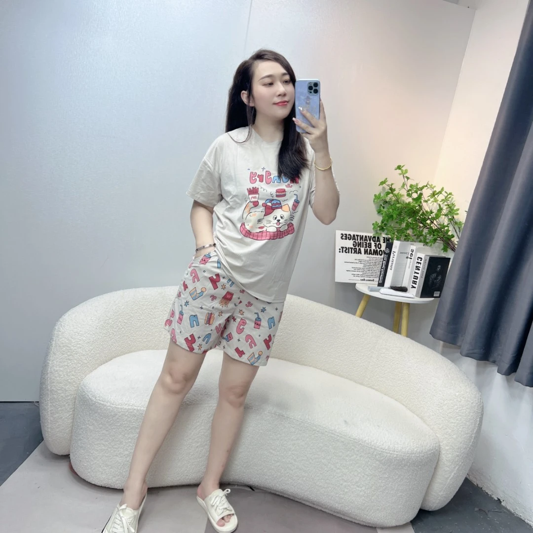 芬亿03《短袖短裤》夏季冰瓷爽棉睡衣套装