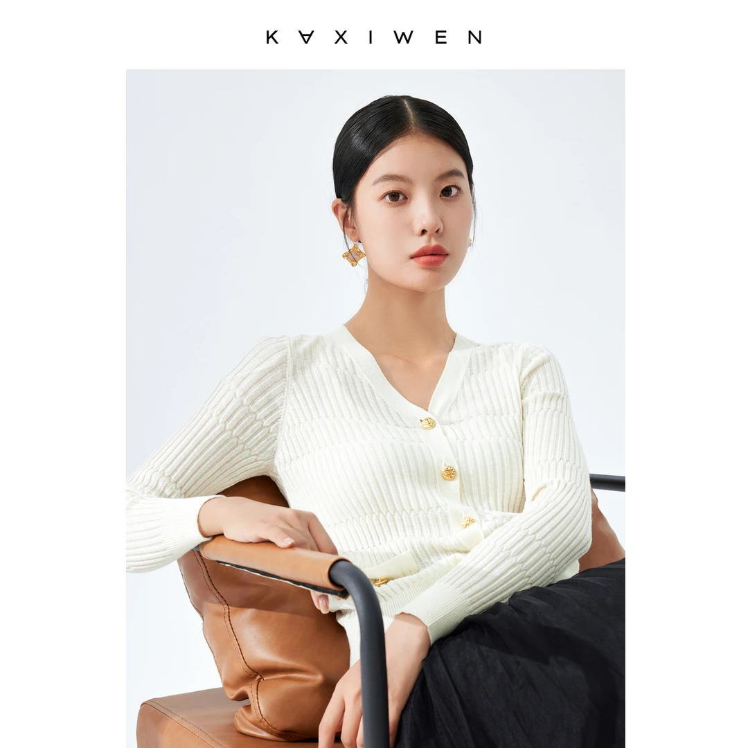 【达人专属】修身百搭针织衫v领肌理感开衫上衣女X12BWS1509