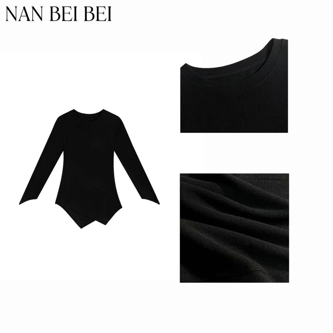 【南北贝】‘斜摆T’春季设计款简约百搭不规则下摆长袖上衣 1768