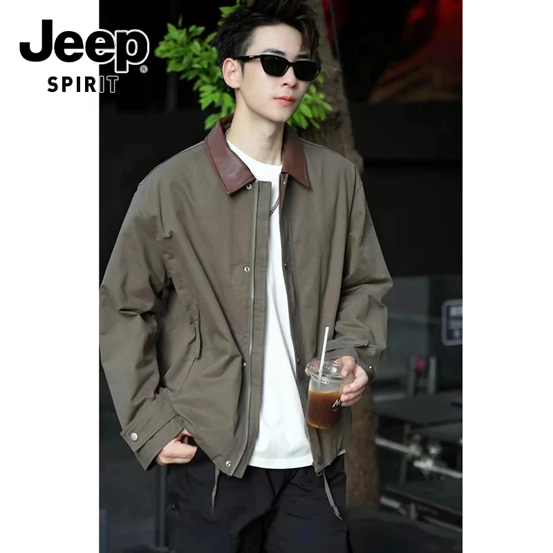 JEEPSPIRIT吉普春秋季新款时尚美式翻领复古工装外套青年上衣夹克
