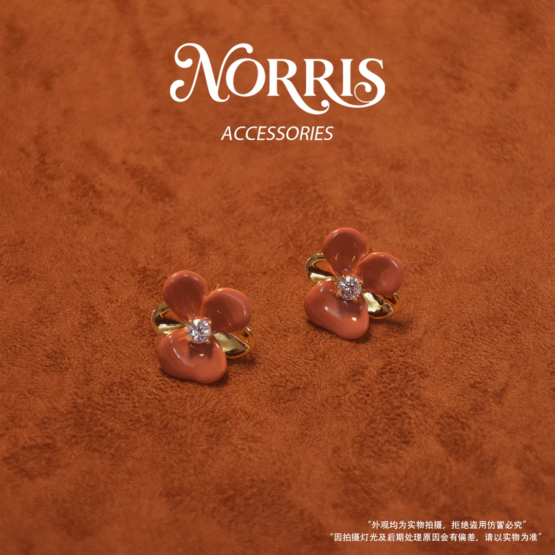 ANST 铜合金耳饰 Norris设计师款巧克力秋日花耳钉C7066