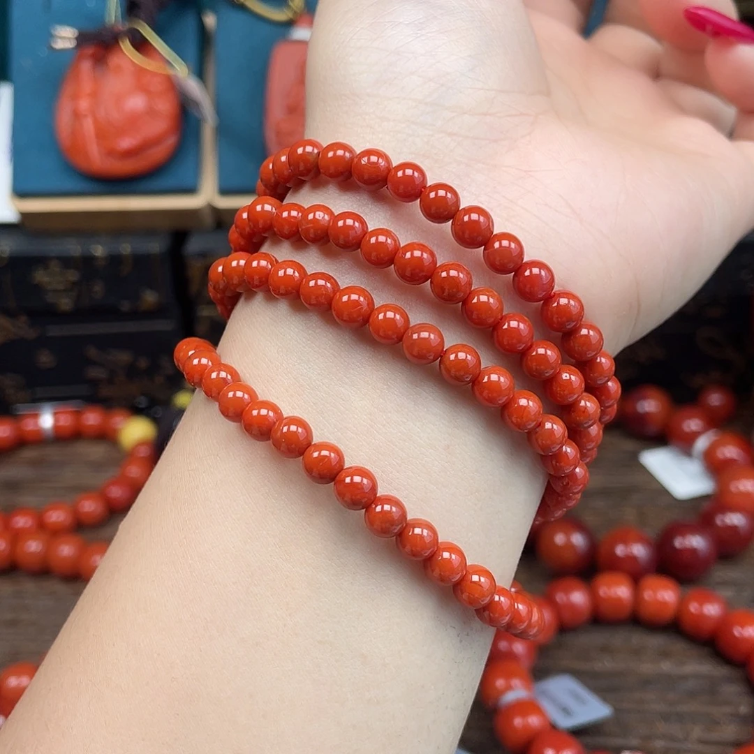 南红玛瑙未镶嵌手链瓦西满肉柿子锦卡5mm+佛珠
