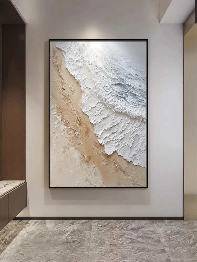 手绘油画《海浪》奶油风肌理感挂画抽象客厅玄关装饰画沙发背景壁画