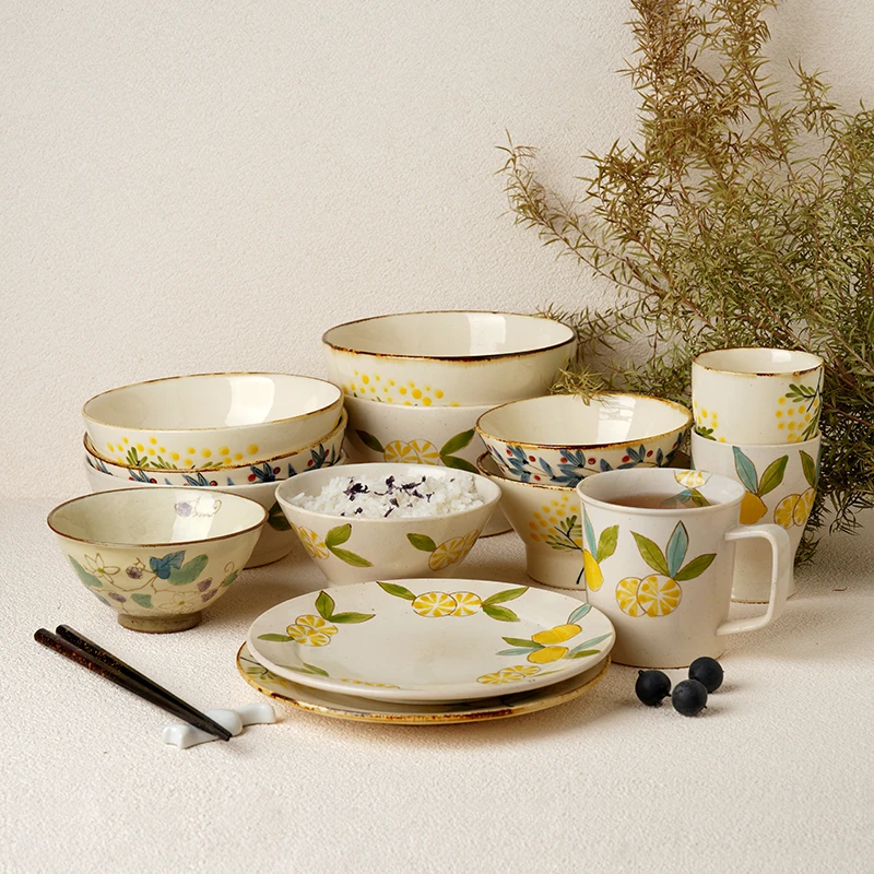 中秋日式家用波佐见烧推荐日本进口餐具蓝染窑柠檬纹陶瓷餐具套装