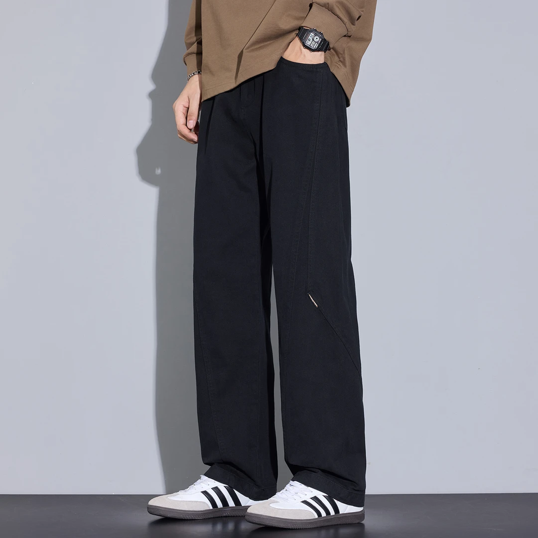 Kuvine复古水洗休闲裤男秋季2025新款纯棉直筒长裤宽松百搭男裤子