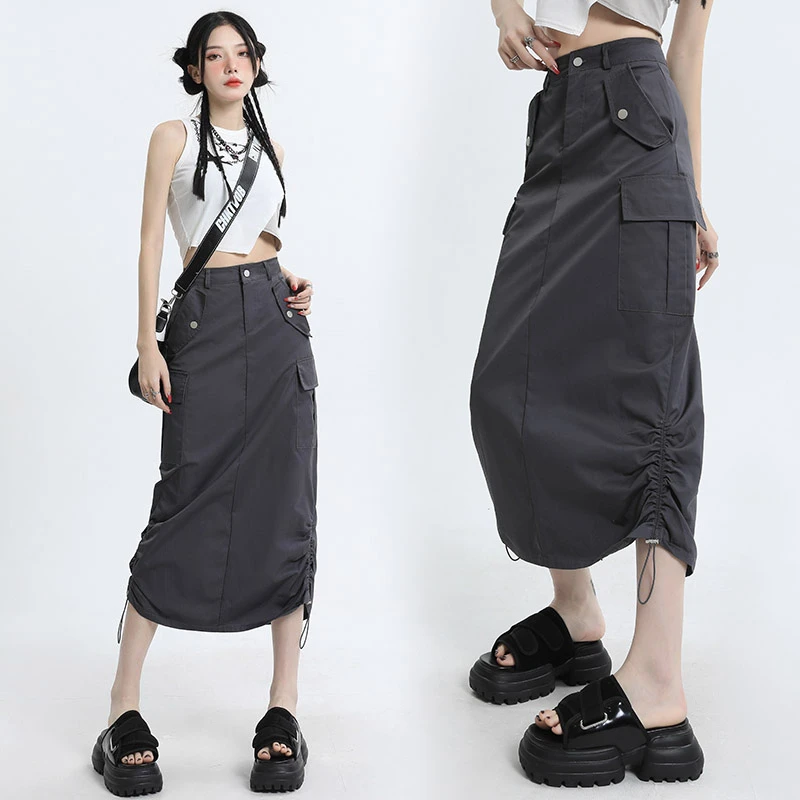 美式中长款包臀半身裙女2025夏季新辣妹设计感百搭显瘦开叉工装裙