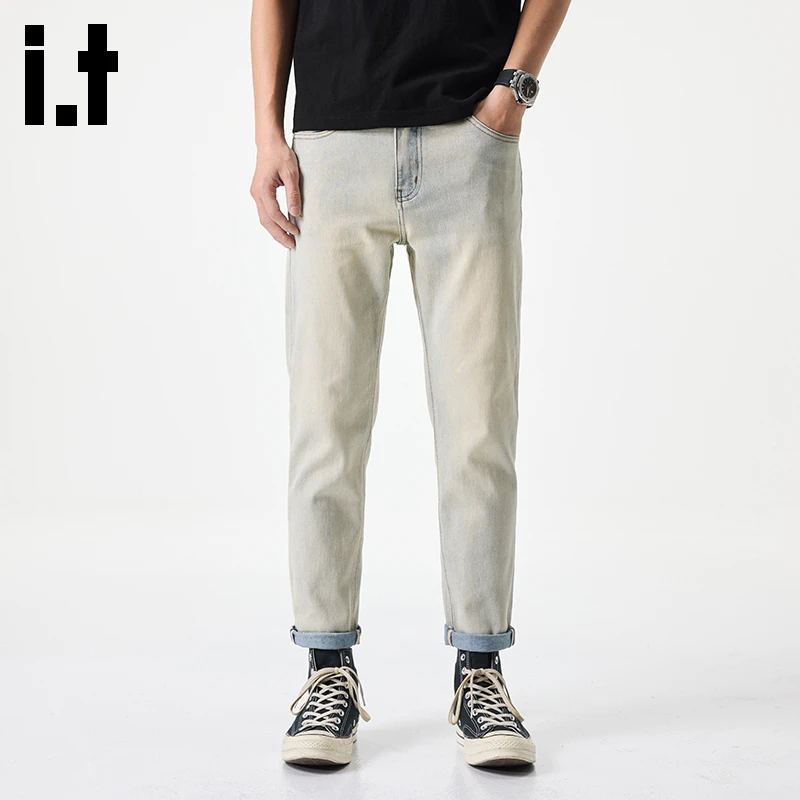 i.tizzue牛仔裤潮牌美式复古显瘦高街百搭九分裤男修身裤子直筒