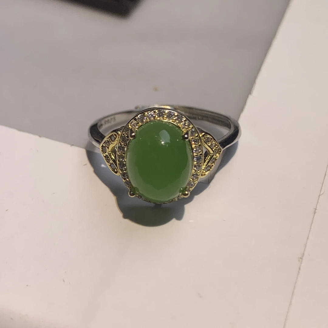 苹果绿和田碧玉戒指S925 KT24062309